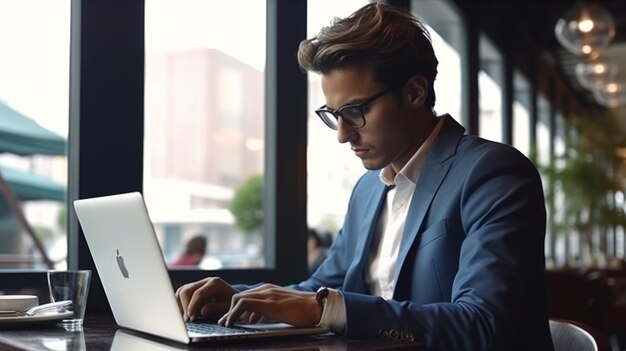 Foto homem de negócios com laptop