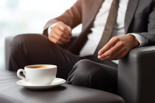 Foto homem de negócios com uma chávena de café