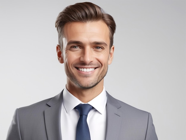 Homem de negócios confiante sorrindo com fundo branco