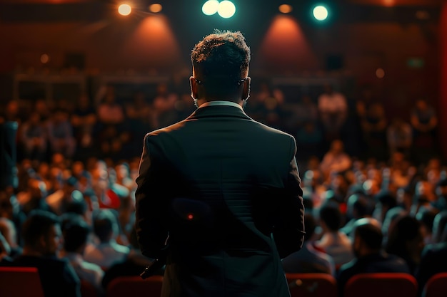 Homem de negócios dando um discurso em uma conferência de negócios Audiência no salão de conferências