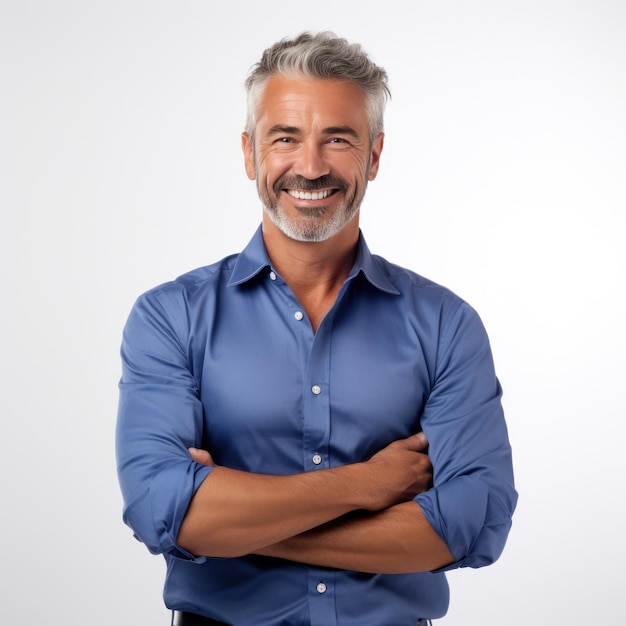 Foto homem de negócios de camisa azul isolado