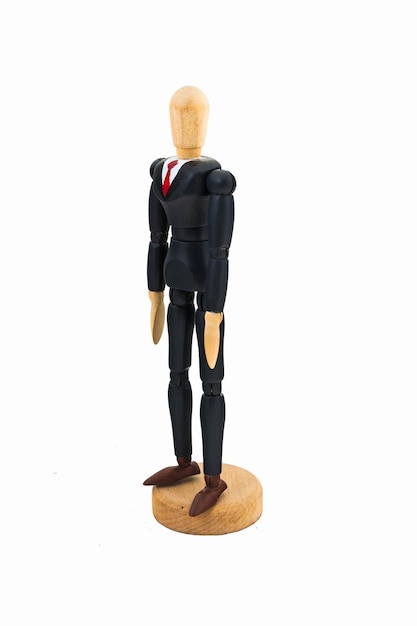 Homem de negócios de figura de madeira no fundo branco