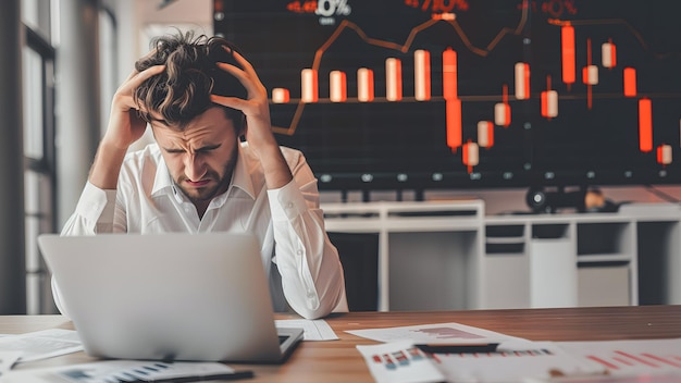 Foto homem de negócios estressado e chocado enquanto olhava para o laptop