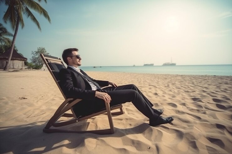 Foto homem de negócios na praia criado com tecnologia de ia generativa ilustração de alta qualidade