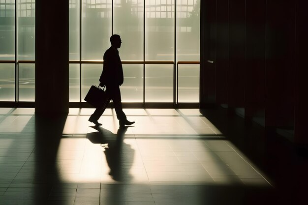 Foto homem de negócios no aeroporto internacional se movendo para o portão do terminal para uma viagem de avião rede neural gerada por ia