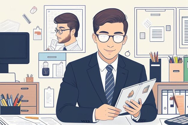homem de negócios no escritório ilustração plana ilustração de homem de negócios