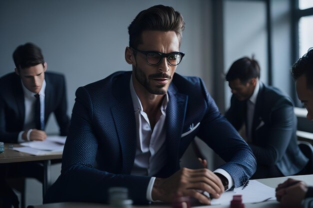 Homem de negócios no escritório posando para foto AI gerativa