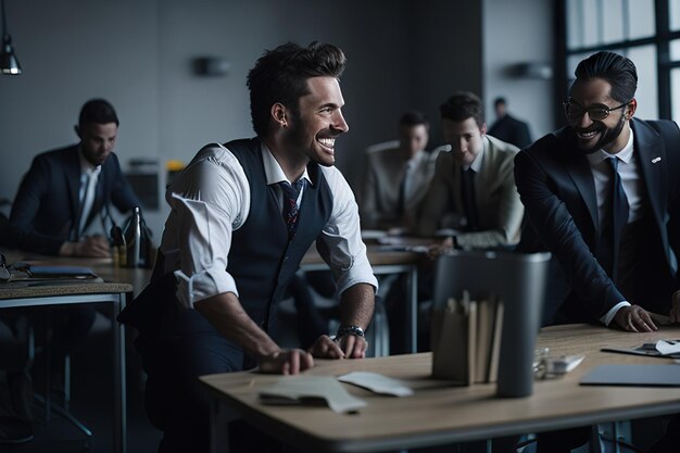 Homem de negócios no escritório posando para foto AI gerativa