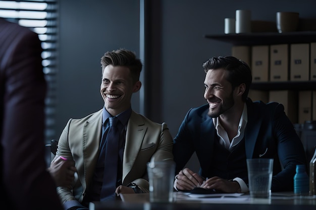 Homem de negócios no escritório posando para foto IA generativa