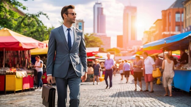 Homem de negócios numa cidade de verão