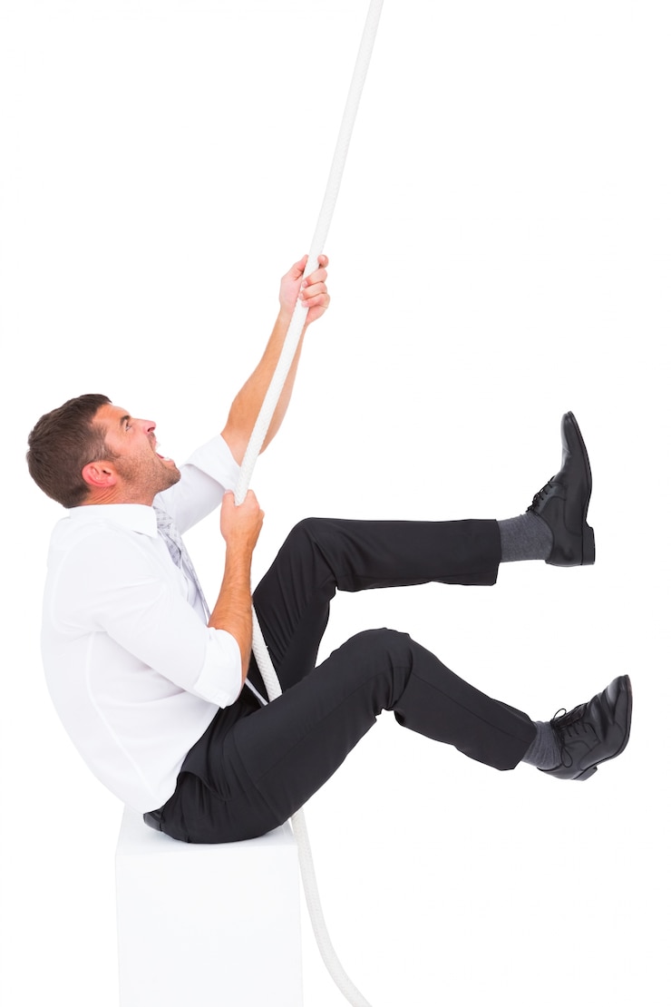 Foto homem de negócios puxando uma corda