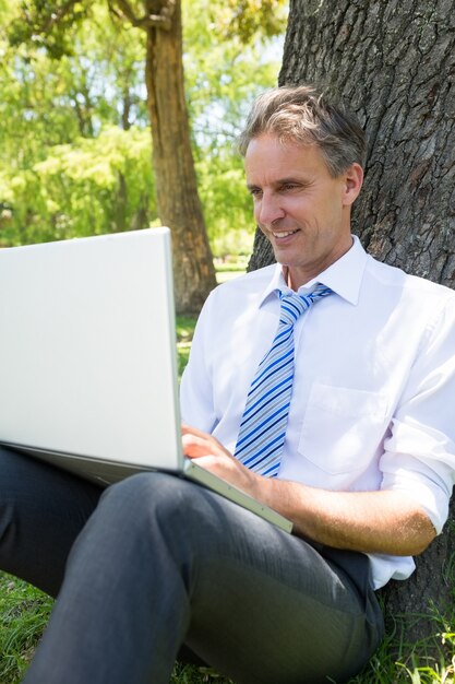 Homem de negócios usando laptop