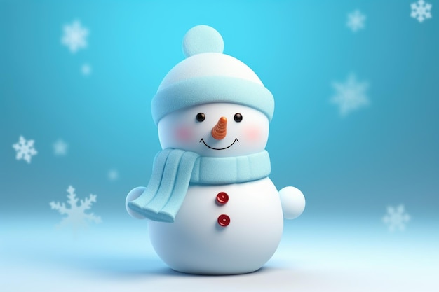 Foto homem de neve bonito com chapéu e lenço ilustração de renderização 3d