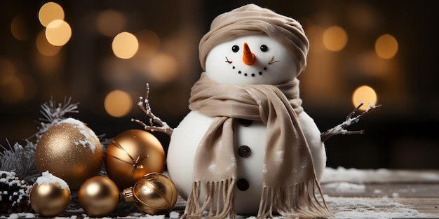 Homem de neve com um lenço e um lenço ao redor dele IA gerativa