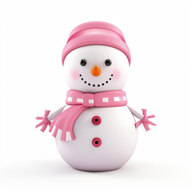 Homem-de-neve de aparência estranha com um chapéu rosa e um lenço generativo ai