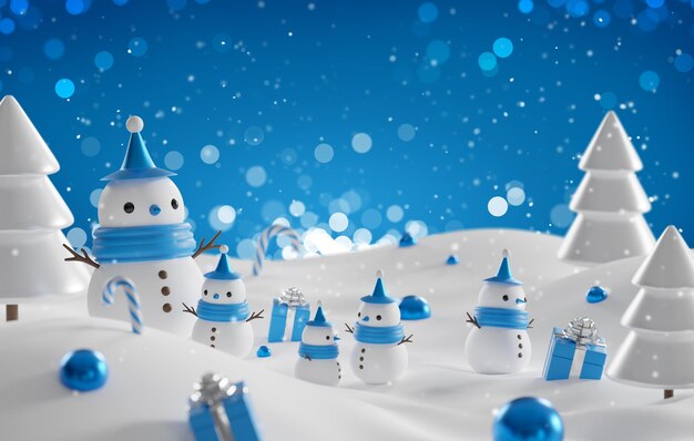 Foto homem-de-neve e ornamento azul de natal fundo renderização 3d