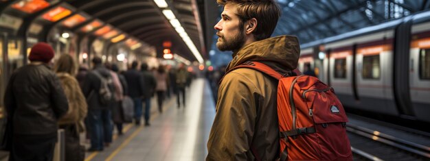 homem de pé na estação de comboios