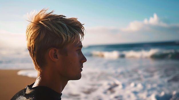 Homem de pé na praia ao lado do oceano