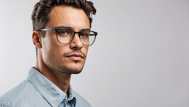 Foto homem de perto usando óculos isolado em fundo branco