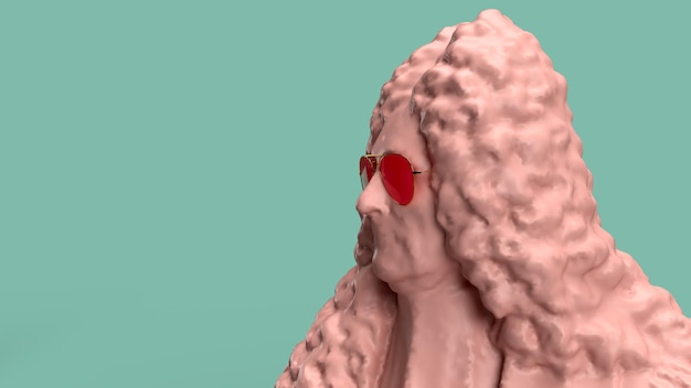 homem de renderização 3D com fundo verde de busto antigo de cabelo comprido