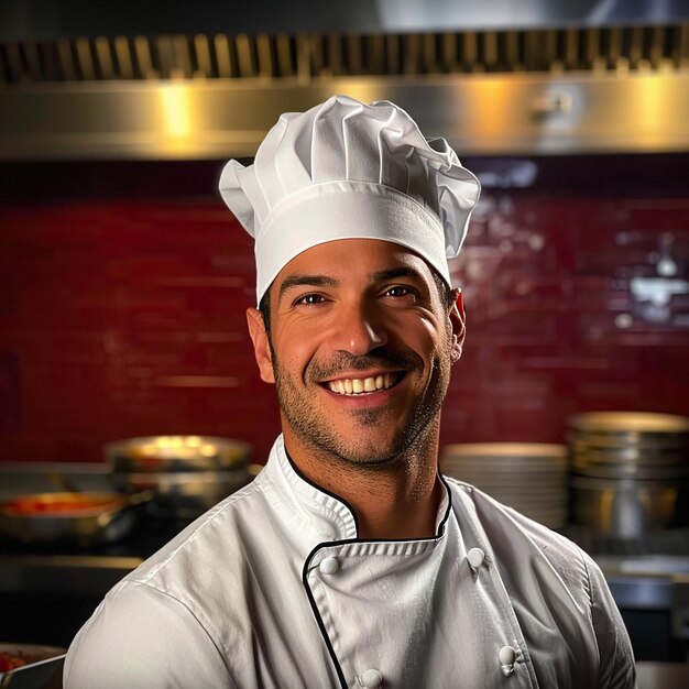 Homem de roupa de cozinheiro a sorrir para uma foto