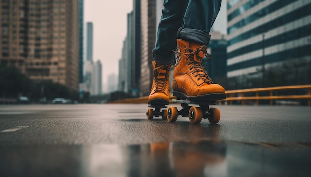 Homem de skate desfruta de estilo de vida saudável na cidade gerado por IA