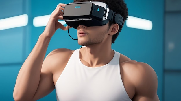 Homem de tiro completo experimentando realidade virtual