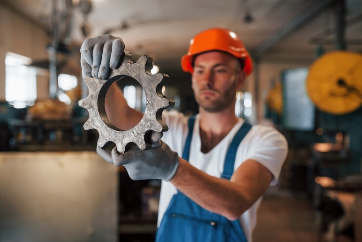 Foto homem de uniforme trabalha na produção