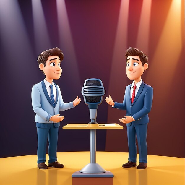 Homem Debate No Podium Segurando Microfone Icon Vector de Cartoon Ilustração Pessoas Tecnologia Icon Conceito Isolado Premium Vector FlatCartoon Estilo