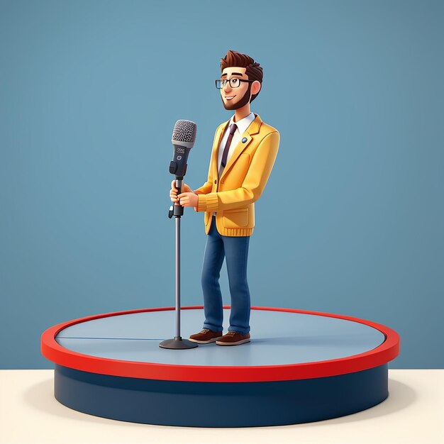 Homem Debate No Podium Segurando Microfone Icon Vector de Cartoon Ilustração Pessoas Tecnologia Icon Conceito Isolado Premium Vector FlatCartoon Estilo