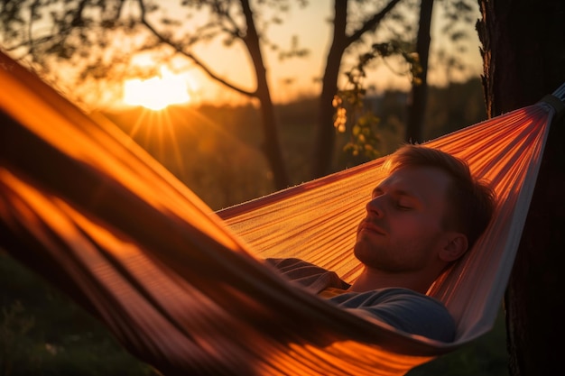 Homem descansando rede ao ar livre Gerar Ai