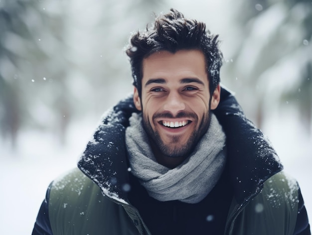 homem desfruta de uma caminhada tranquila em um dia de inverno