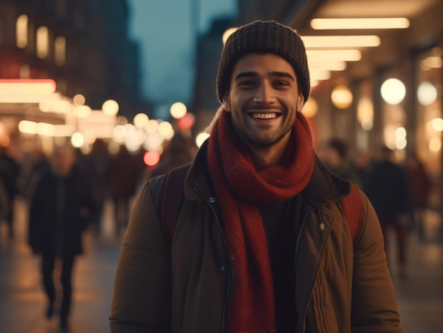 homem desfruta de uma caminhada tranquila em um dia de inverno