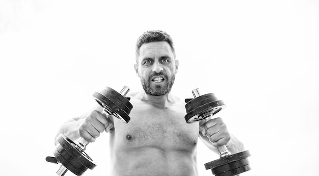 Homem desportista com forte ab torso esteróides corpo atlético Haltere ginásio fitness saúde dieta Homem irritado musculoso se exercitando com equipamento esportivo com barra Pacote de seis perfeitos O esporte é a nossa vida