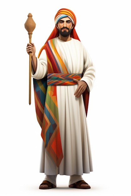Homem do Oriente Médio com turbante colorido e roupas tradicionais