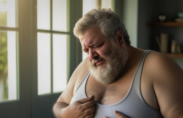 Foto homem doente com sintomas de doença cardíaca