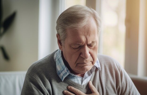 Homem doente com sintomas de doença cardíaca