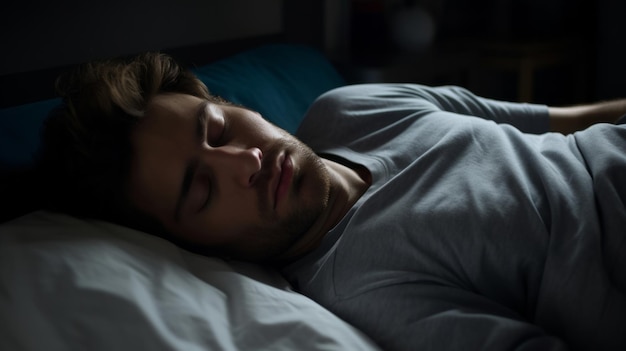 Homem dormindo deprimido na cama em casa conceito para conscientização sobre saúde mental