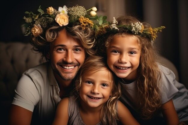 Homem e duas meninas posando para uma foto Esta imagem pode ser usada para capturar momentos familiares e criar memórias duradouras