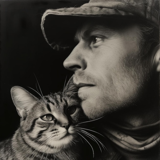 Foto homem e gato ai generativo