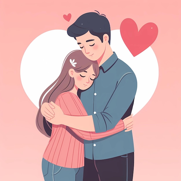 homem e mulher abraçando coração na ilustração de fundo