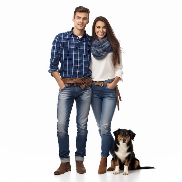 Foto homem e mulher ao lado de um cão
