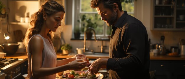 Foto homem e mulher cozinhando juntos na cozinha