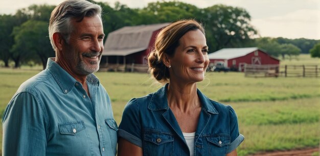 Foto homem e mulher em frente ao celeiro