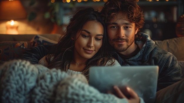 Foto homem e mulher sentados no sofá com um tablet