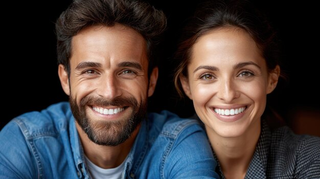 Foto homem e mulher sorridente posam juntos