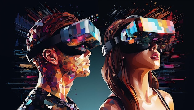 Homem e mulher usando óculos VR