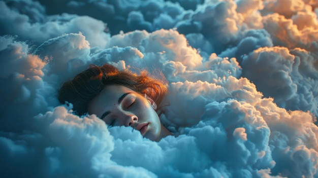 Foto homem e uma mulher dormindo em uma nuvem confortável no céu a foto sugere conforto extraordinário