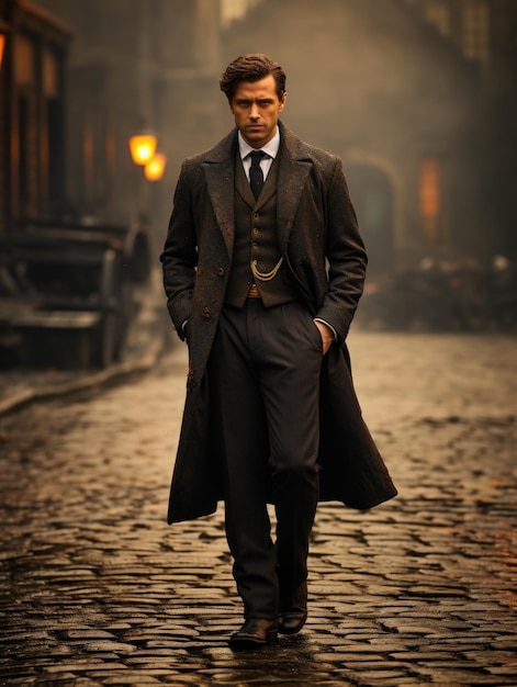 Foto homem elegante de casaco e traje na rua