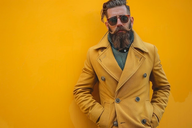 Homem elegante de fato amarelo